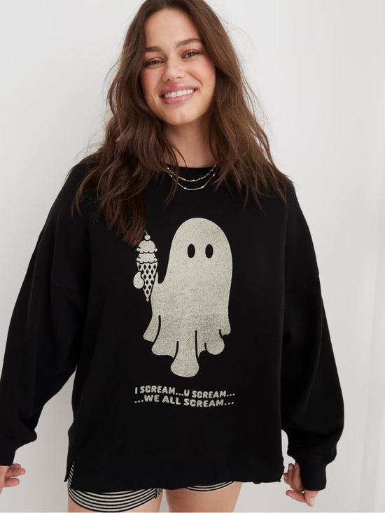 aerie Tops - Aerie the chill crew oversized sweatshirt black ghost ice cream Halloween L